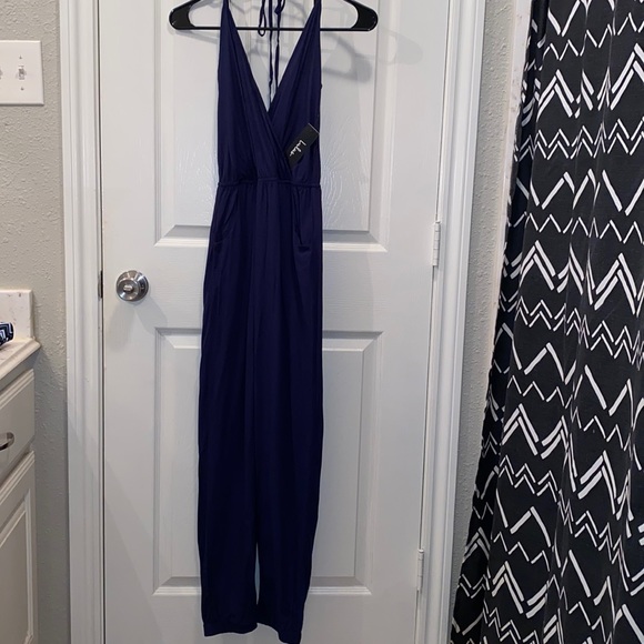 NWT Learning to Fly Navy Blue Halter Jumpsuit size large - Picture 3 of 8